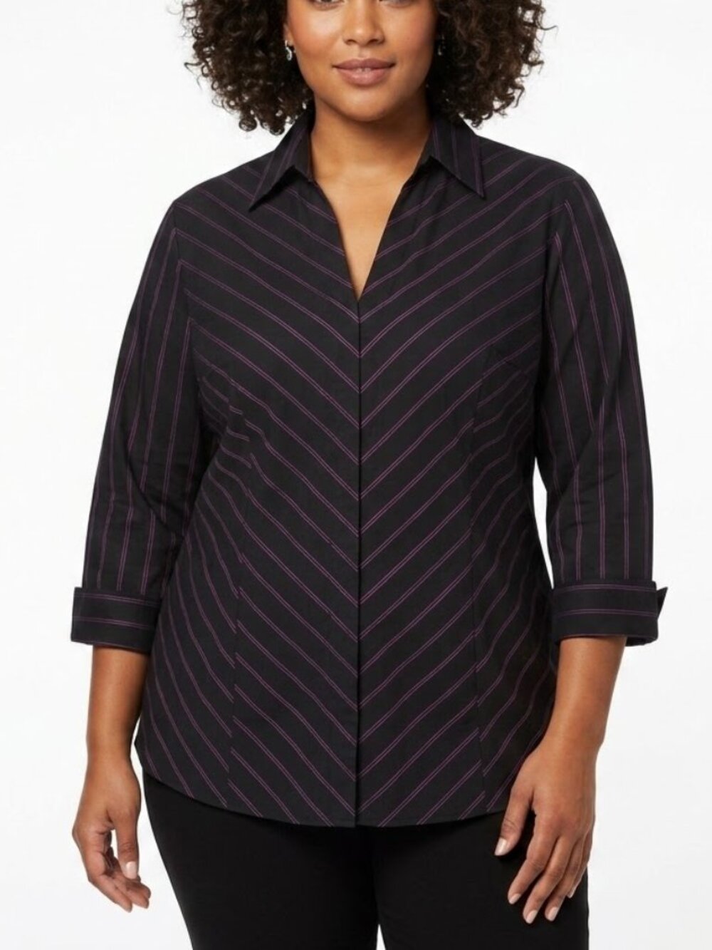 Lane Bryant Vintage Pinstripe Hook and Eye Shirt 18/20 Black Purple